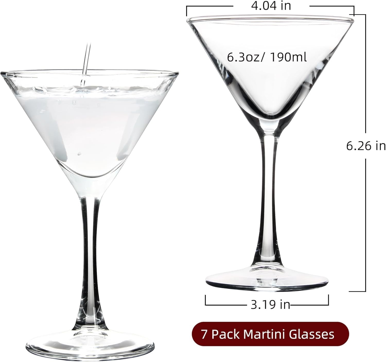 Set of 7 Classic Stemmed Crystal Martini Glasses, 6.3oz Cocktail Tumblers for Weddings, Cocktail Parties, and Outdoor Gatherings (7 SET)