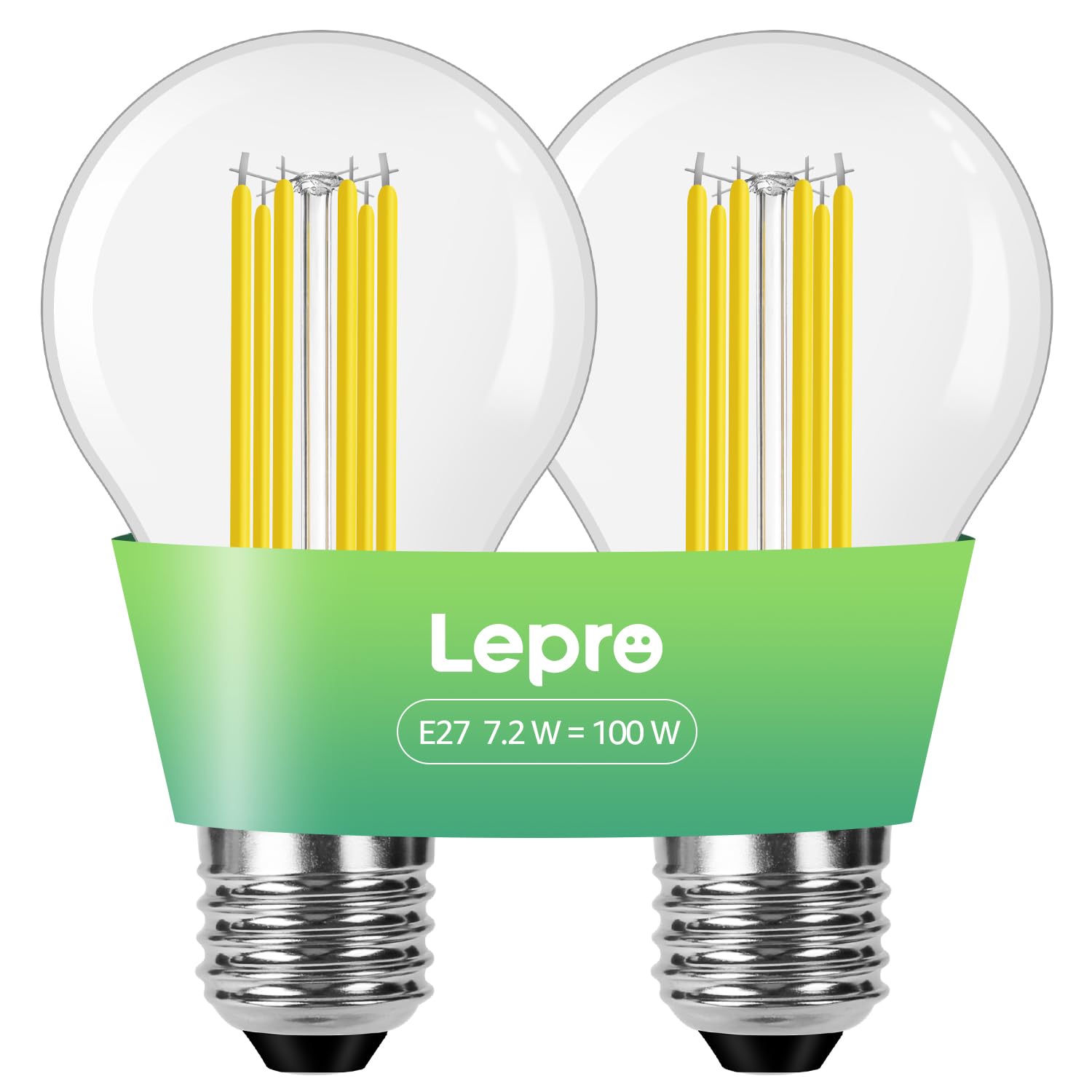 Lepro Energieklasse A E27 LED Warmweiss, 7.2W 1521 Lumen Glühbirne E27, Nicht Dimmbar, A60 Led Birne, 2700 Kelvin Warmweiß, 300° Abstrahlwinkel Energiesparlampe, ersetzt 100W Leuchtmittel, 2 Stück