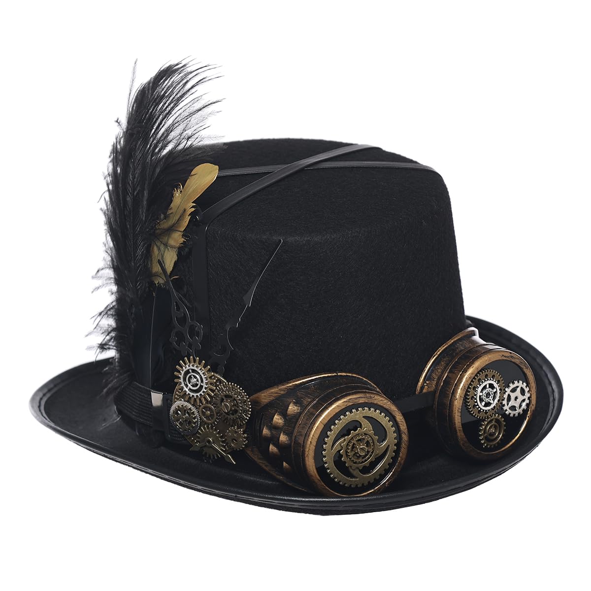 BLESSUME Steampunk Hat with Goggles Unisex for Carnival, Halloween, Theme Party (L, Schwarz 9)