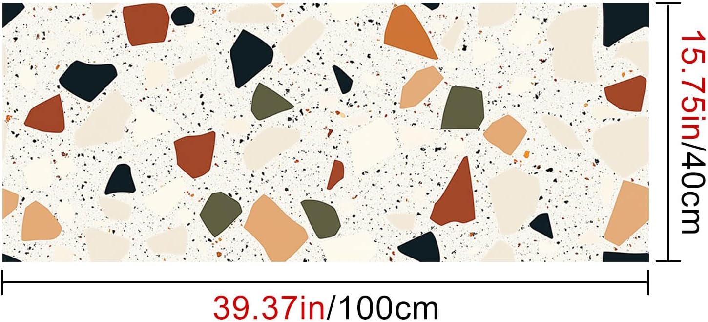 HOMETITUTE Matte Beige Terrazzo Peel and Stick Wallpaper Self Adhesive Removable Vinyl Contact Paper Decorative Stone Pattern for Wall Countertop Cabinet Drawer Shelf DIY Decor 15.7x39.4 inch