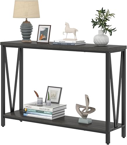 Miniatura 8 de FOLUBAN Mesa consola para entrada, moderna mesa de sofá detrás del sofá, mesa de entrada estrecha para pasillo, sala de estar (industrial, gris
