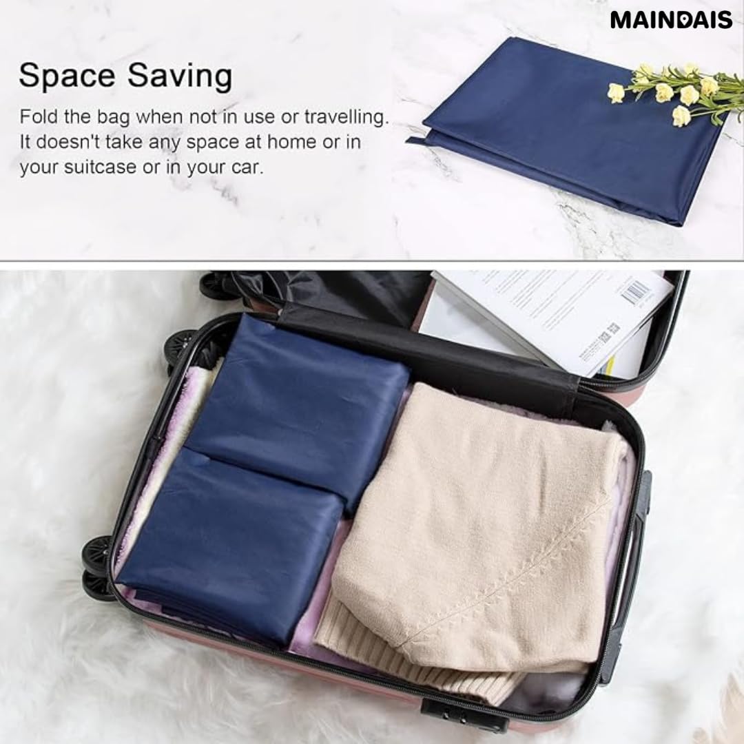 MAINDAIS Polyester Laundry Bag Clothes Large, Foldable with Drawstring Closer & Handle | Water Resistant | Travel Pouch Bags | Cloth Carrying Bag, Garment Cover For Laundry (Blue, Pack of 1) 3