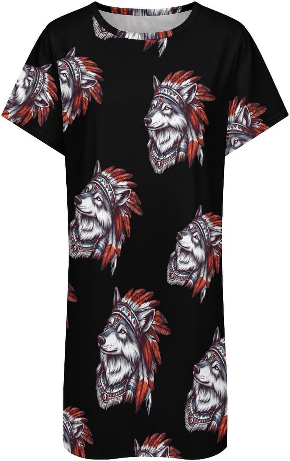Chief of The Wolf Pack Tribal Wolves Womens Nightgown Short Sleeve Sleepshirts Loungewear