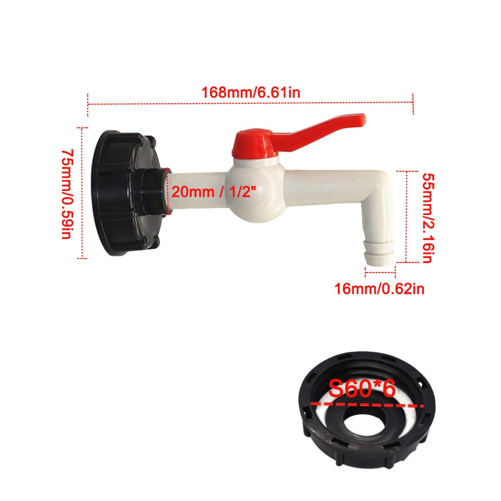 SENRISE IBC Tank Outlet Tap 1/2 Inch Ball Valve Adapter IBC Tank Fittings S60x6 90 Degree Hose Connector Valve for IBC Rainwater Tank - Image 2