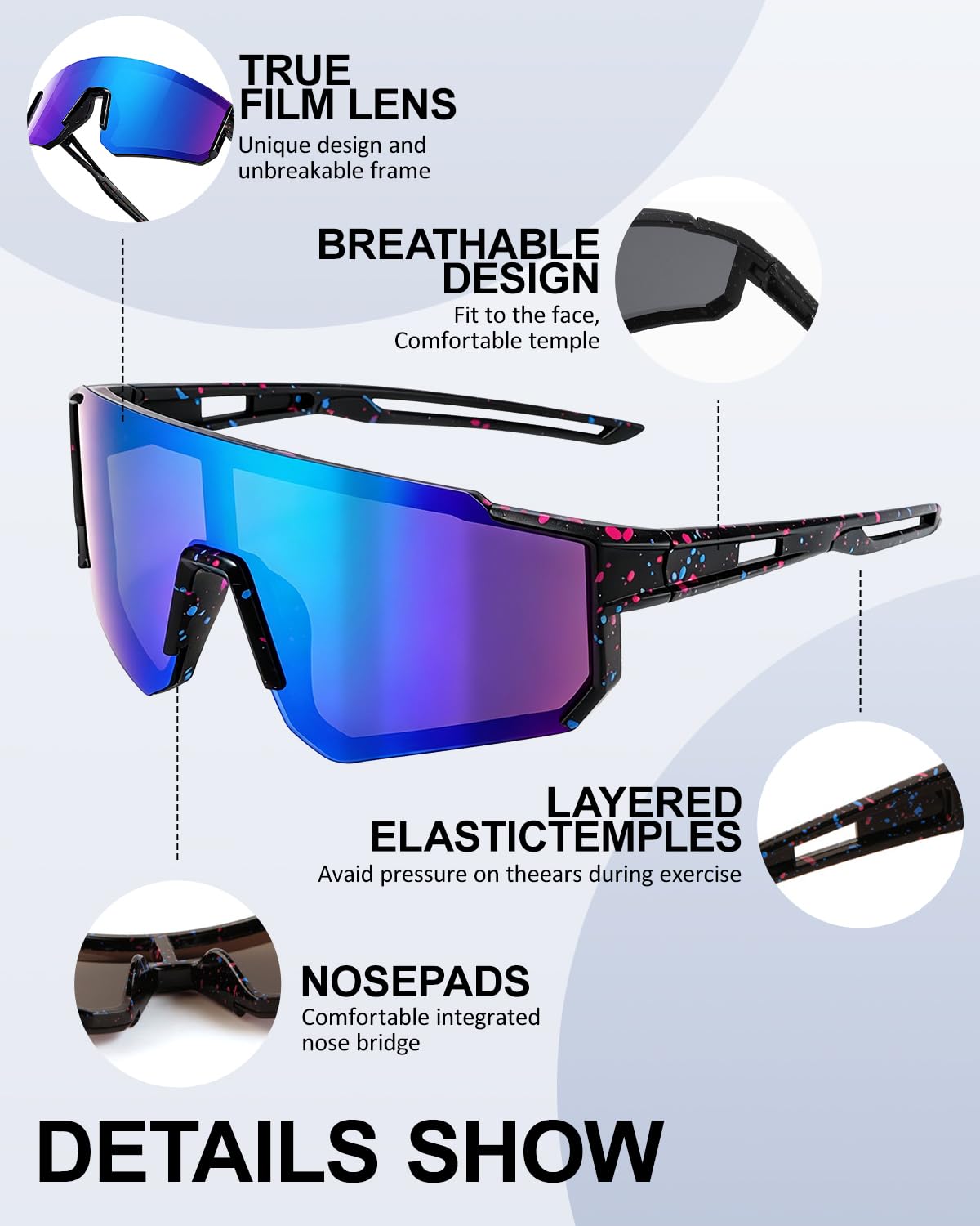 Lunette de Cyclisme pour Enfant, 5 pièces UV900 Lunettes de Sport Polarisées, Pour Garçons et Filles Adaptées Aux Activités de Plein Air (Cyclisme Running Golf)