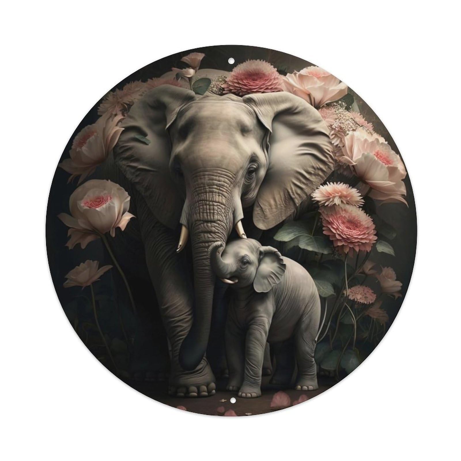 Elephant And Its Baby Animal Artwork Vintage Metal Tin Sign Plaque Wall Decor for Cafe, Club Bar, Office, Garden Metal Poster 8x8Inch