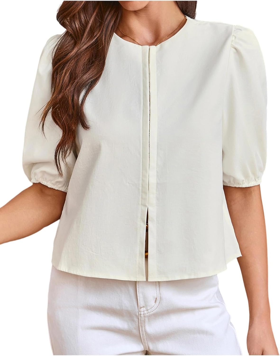 SweatyRocks Women's Summer Puff Short Sleeve Crew Neck Boxy Trendy Blouses Shirt Top - Image 4