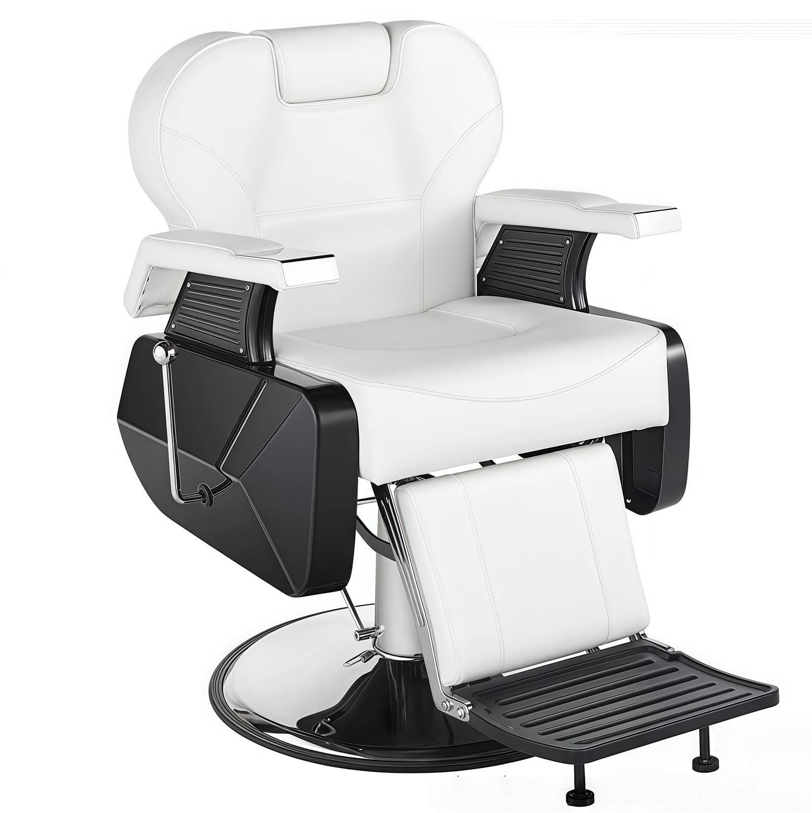 OZBMA Barber Salon Chair - Vintage Hydraulic Styling Chair, 360° Swivel, Professional Hair Cutting and Shampoo Equipment for Beauty Salons (White)