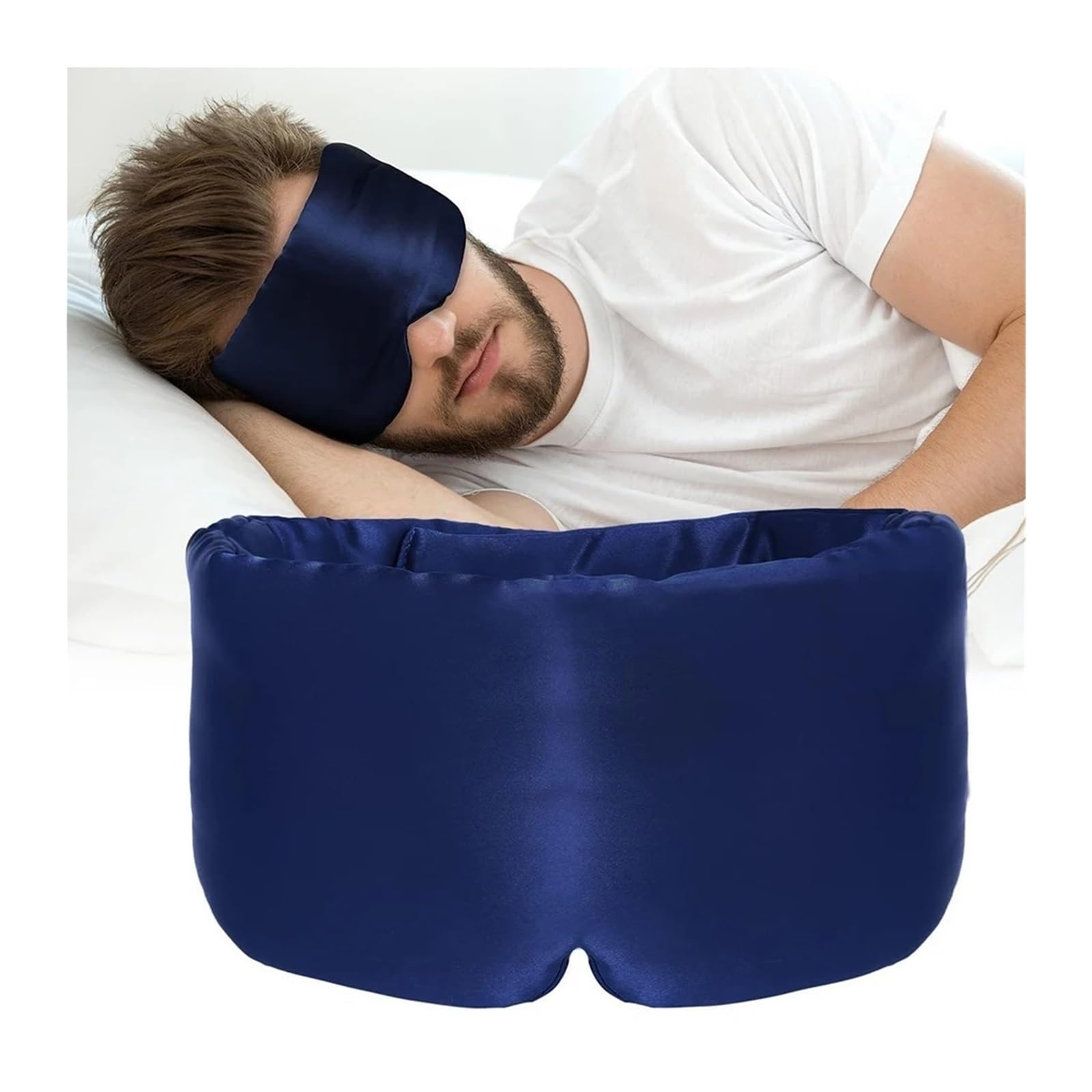Lot de 3 masques sommeil en soie mûrier avec bandeau réglable, cache-œil bloquant la lumière for les voyages et sieste Pour Dormir, Les Siestes(Dark Blue)