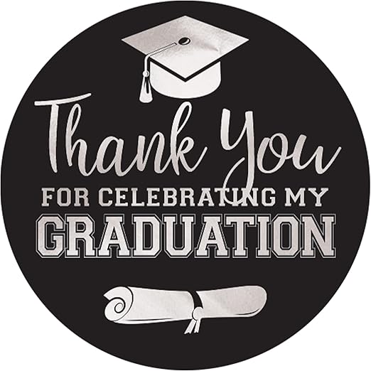 Black and Silver Graduation Thank You Favor Labels, Graduation Thank You Stickers 2025, 40 Count