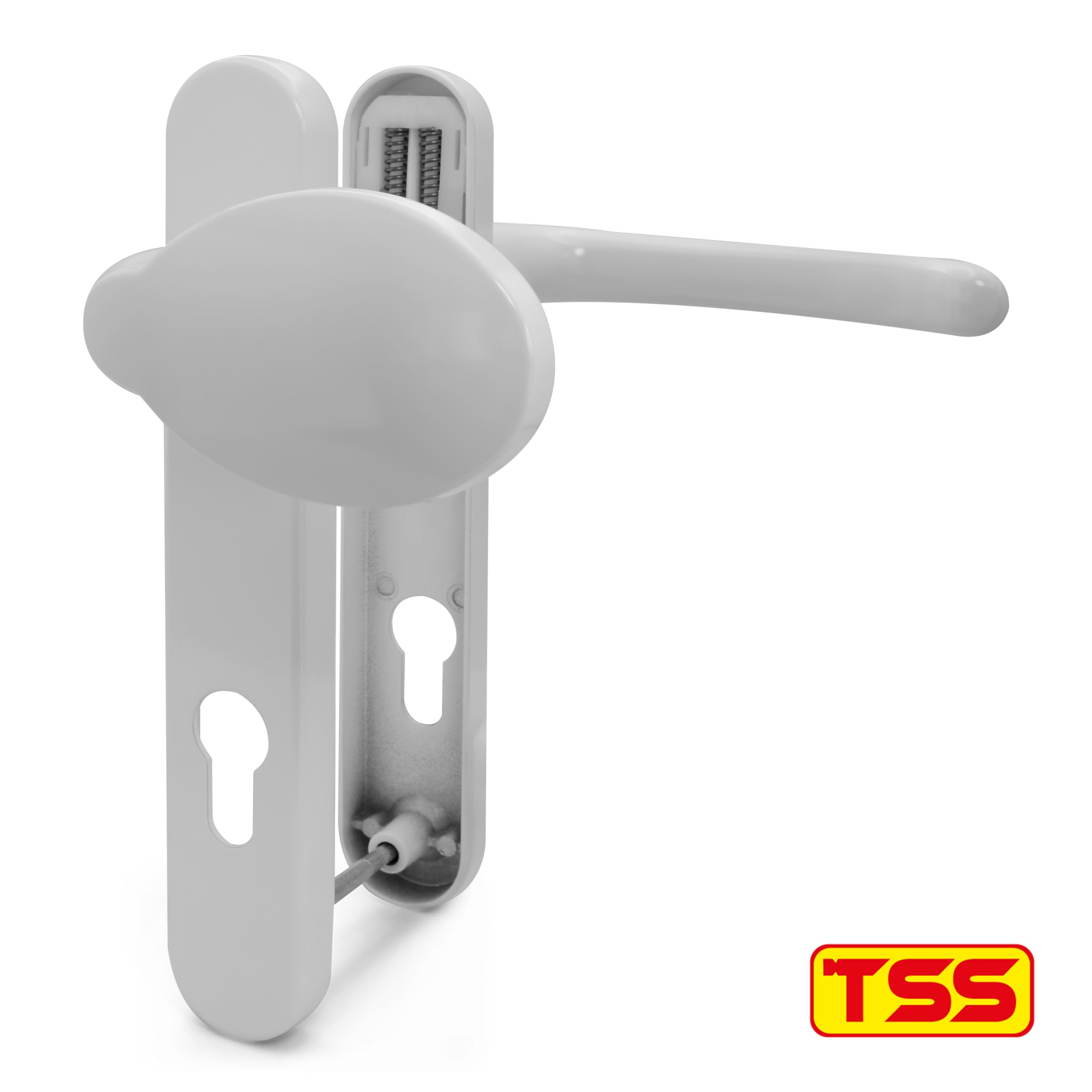 TSS White UPVC Door Handle Pair Set, Sprung, 92mm PZ (Centres), Lever Moveable Pad, 122mm Screw to Screw (Screw centres) - Image 4