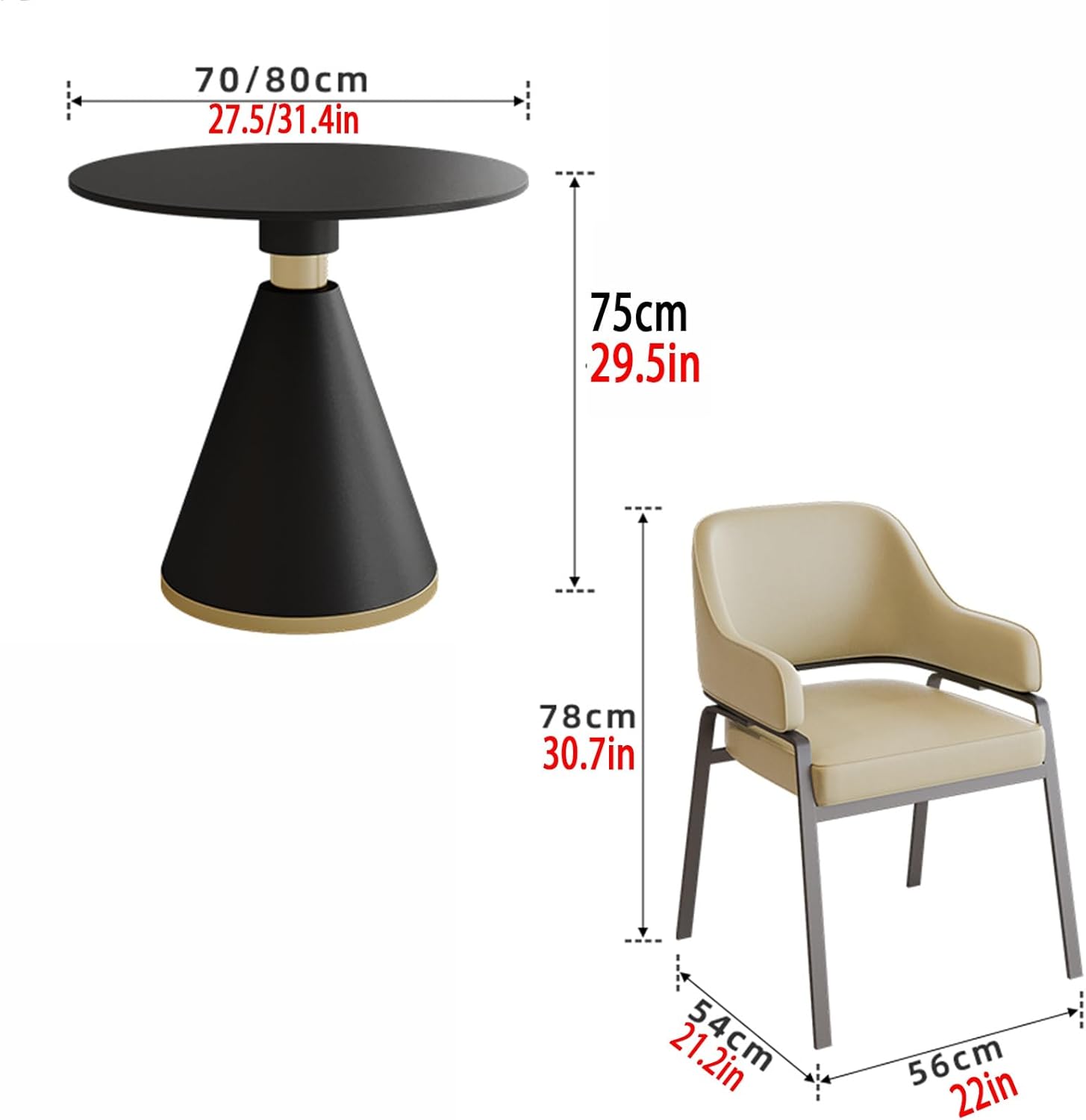 Reception and Negotiation Table and Chair Set Combination, Office Room Club Table Set, Cafe Balcony Kitchen Dining Round Table 4 Chairs Set,(Orange,27.5in/70cm)