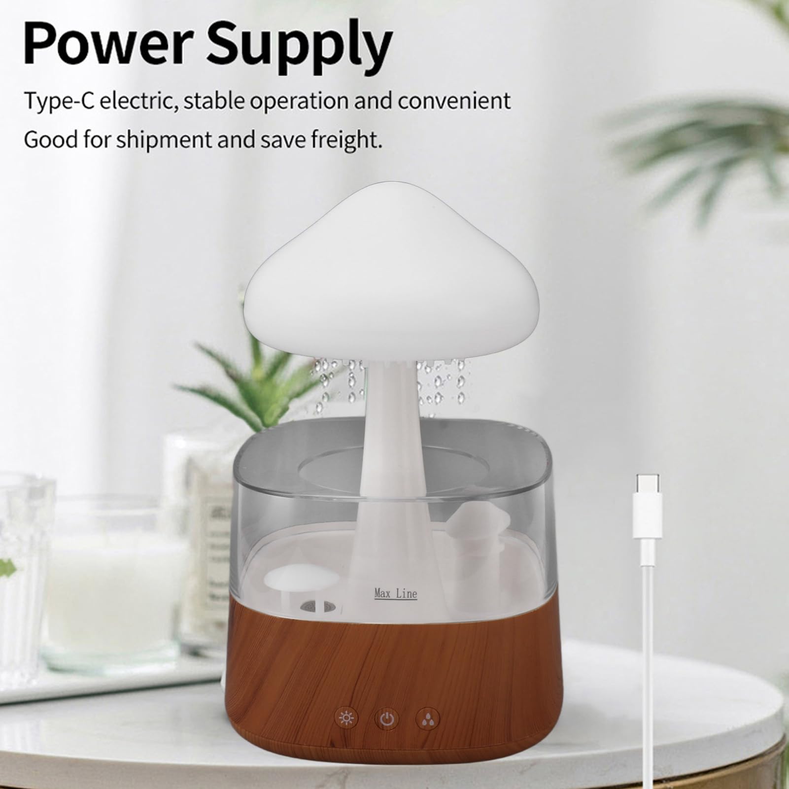 Focket Umidificatore a Nuvola di Pioggia, Finitura con Venature del Legno Umidificatore a Funghi con Illuminazione a LED a 7 Colori, Lampada a Pioggia con Diffusore di Olio Essenziale Alimentato