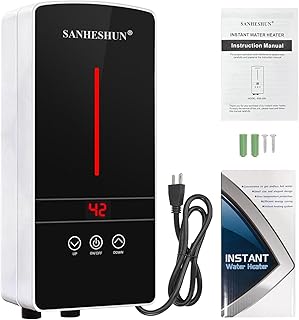 Electric Tankless Water Heater, 3000W 110V Instant Hot Water Heater, LED Touch Screen Switch Adjustable Temperature for Bathroom Kitchen - Black
