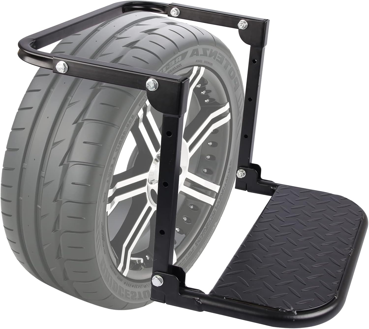 Scalino pieghevole robusto per camion, SUV e camper, montaggio pneumatici regolabili, nero, adatto per pneumatici da 22,9 a 33 cm, capacità 150 kg