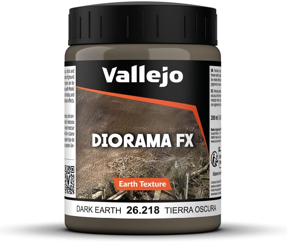 Vallejo - Diorama FX Earth Textures | Dark Earth 200 ml (6.76 fl.oz.) | Premium Acrylic Color For Modelers & Miniature Enthusiasts