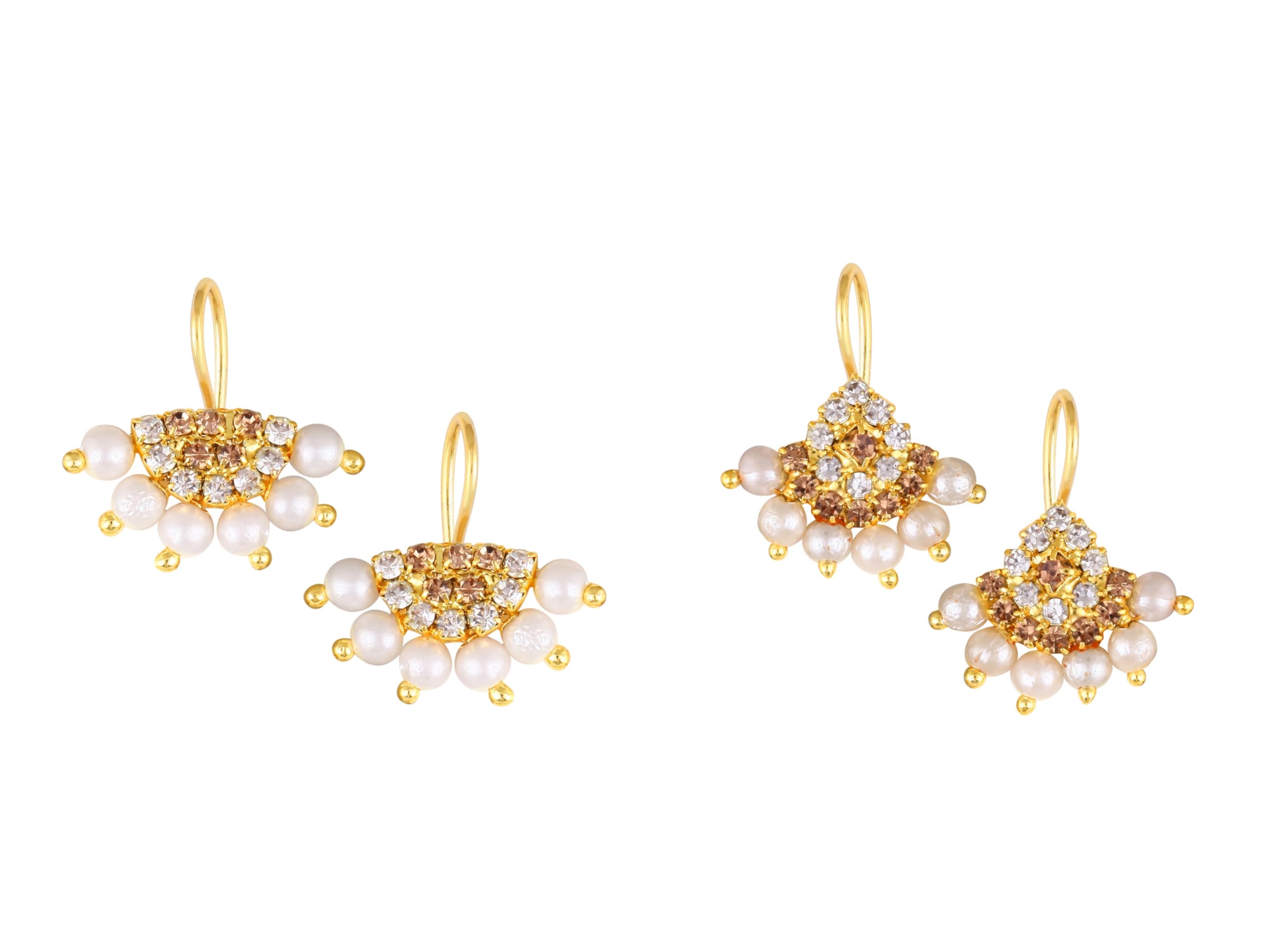 Vivastri's Artificial CZ Stones and Pearls Press Bugadi Earrings for Women and Girls -VIVA1027-1028BUGADI-Brown-image-35