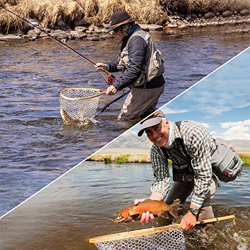 Wooden Fly Fishing Net With Magnetic Release, Fish Landing Net With Soft Rubber Mesh For Trout Fishing Catch And Release #TOP7