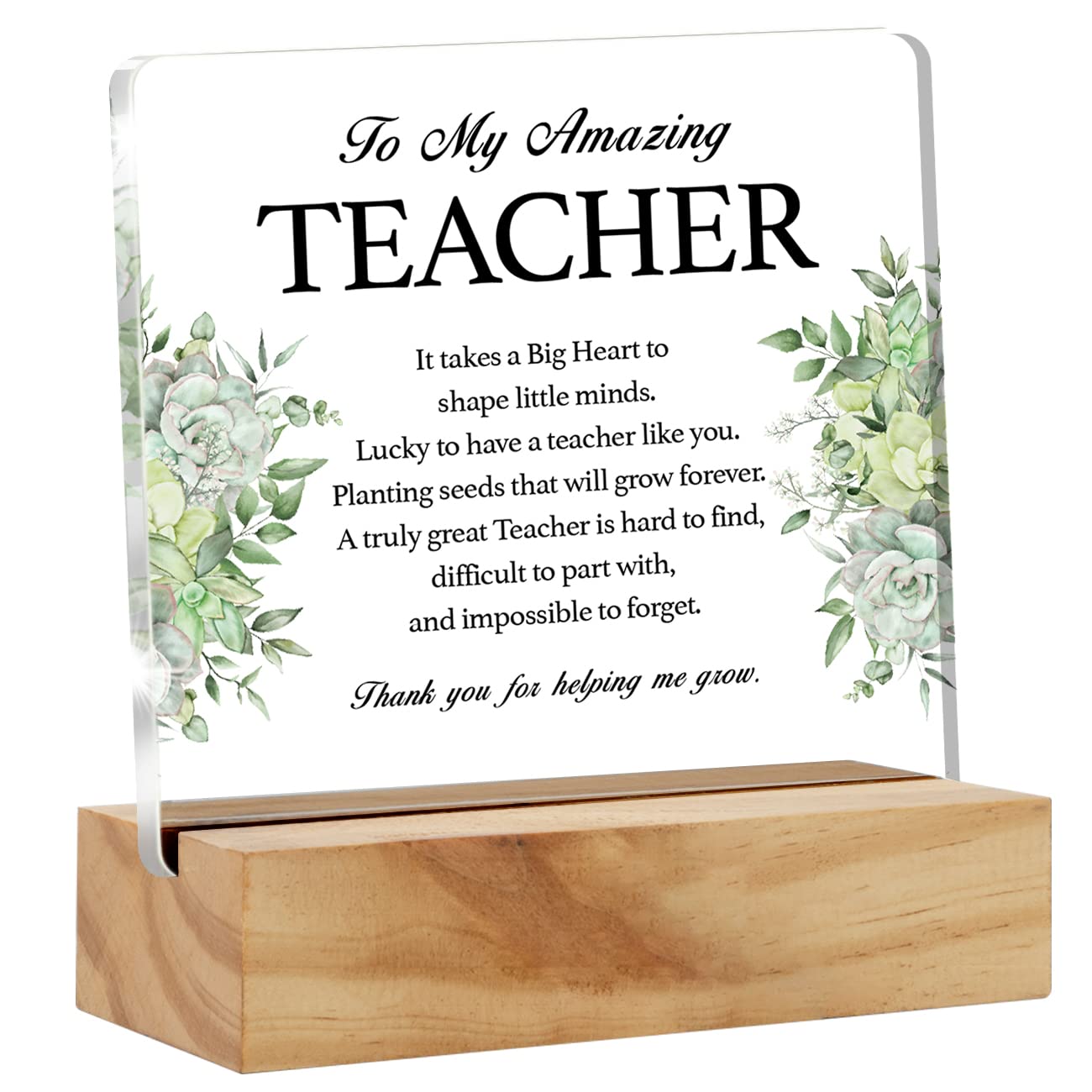 Acrylic Teacher Desk Plaque Sign with Wood Stand - Home Office Desk Decor & Keepsake Present
