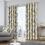 Fusion - Tropical - 100% Cotton Pair of Eyelet Curtains - 66" Width x 90" Drop (168 x 229cm) in Ochre