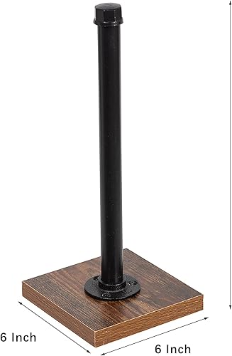 Miniatura 4 de Toallero de papel con diseño de tubería de hierro industrial rústico con base de madera maciza, dispensador de rollos de toallas de papel para