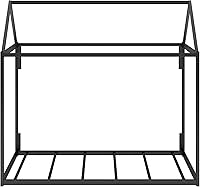Vista 5 de Cama de plataforma de metal con forma de casa con listones de metal sólido, cama de casa de tamaño individual con diseño de techo, marco de cama