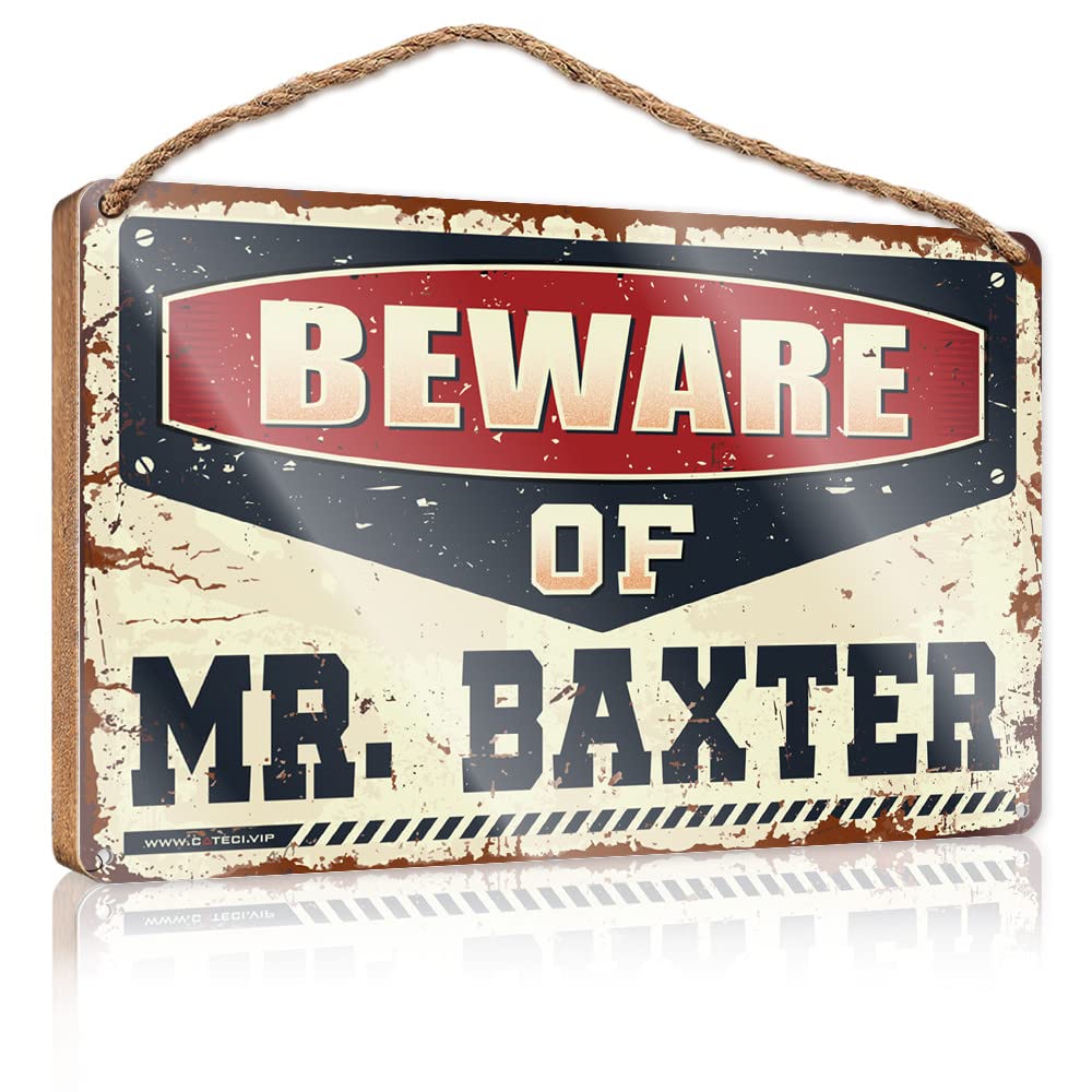 DTHA Small No Soliciting Sign For House Beware Of Mr. Baxter Wooden Sign Door Signs Decorations Entryway Decor(20X30CM)