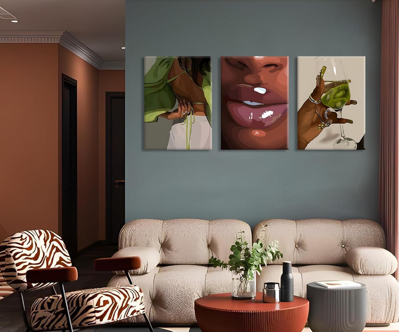 Trendy Black Girl Wall Art Set of 3, African American Woman Canvas Painting Fashion Abstract Black Women Wall Decor Home Aesthetic Poster Prints for Living Room Bedroom Bathroom 12x16 Inch Framed