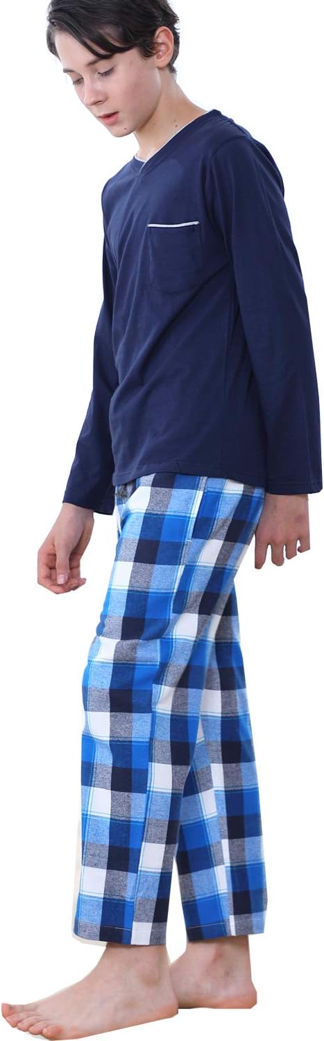 BYX SweetLeisure Big Boys Long Sleeve Plaid Pajamas Cotton Young Teens Sleepwear 10-17Years - Image 4