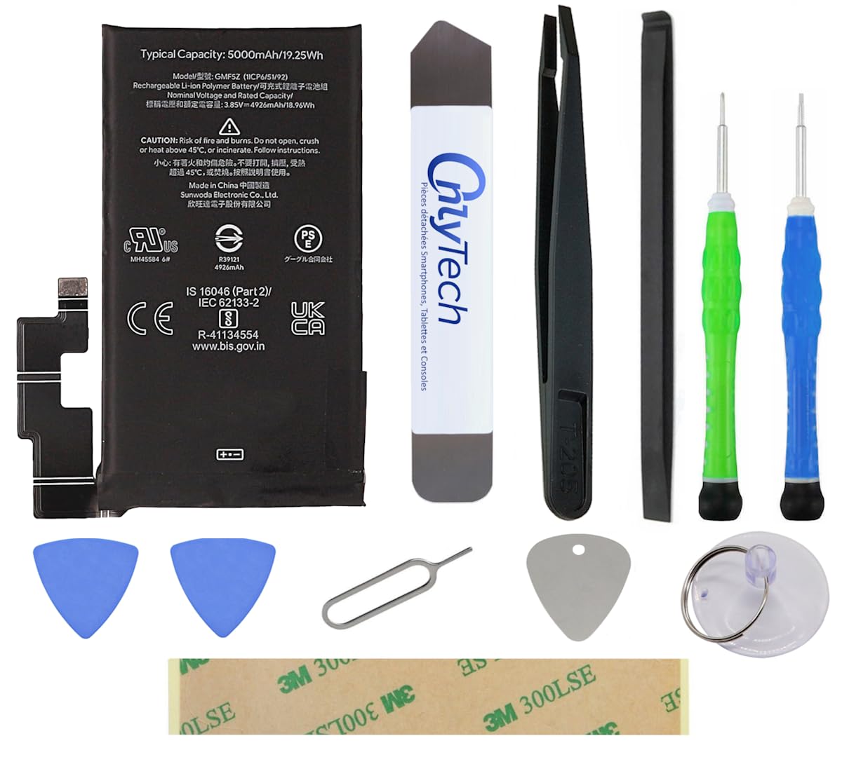 OnlyTech - GMF5Z Premium Replacement Battery Repair Kit for Google Pixel 7 Pro - 5000mAh - Same Quality with 10 Tools and Adhesive