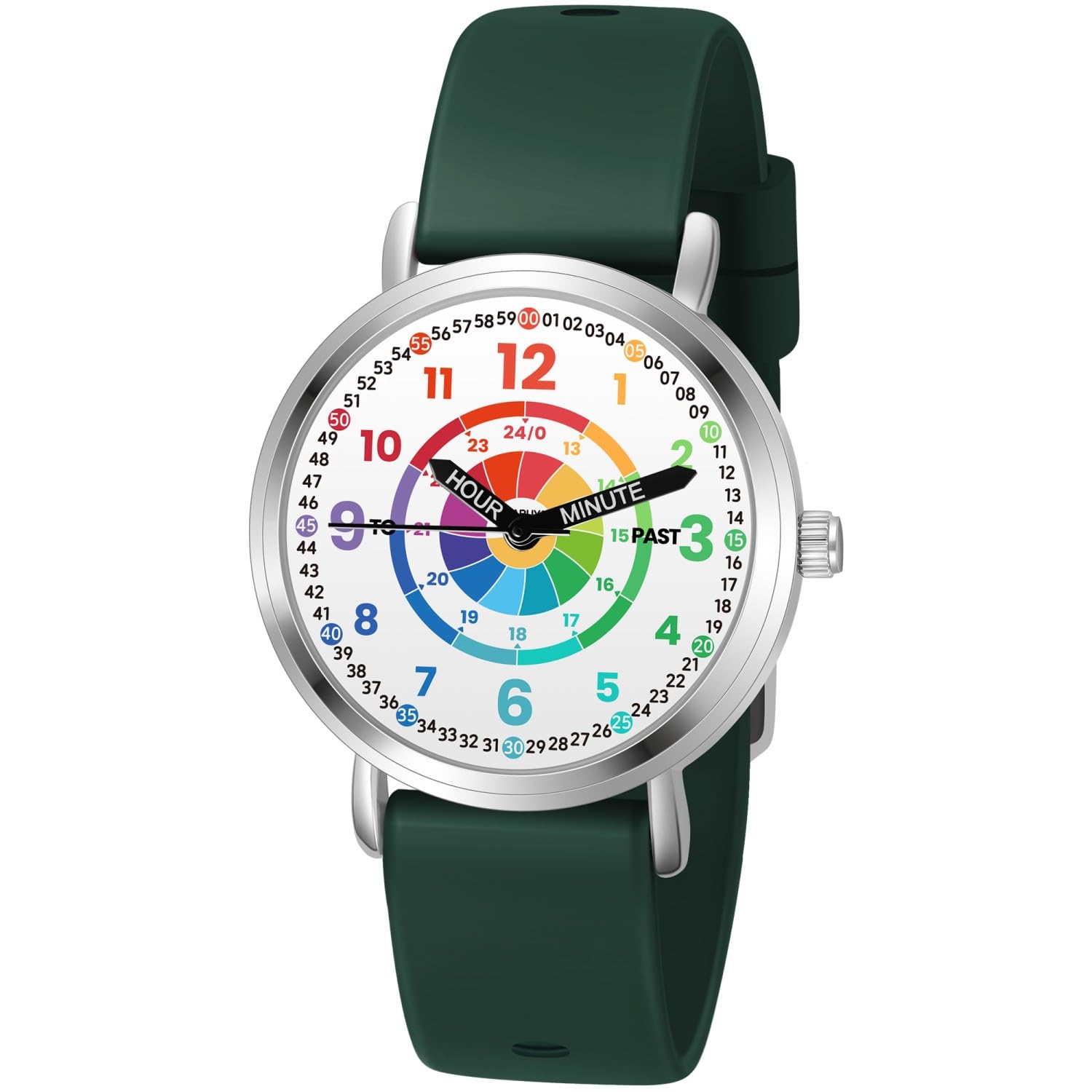Relojes para niños, reloj de aprendizaje para niños, diana para niños pequeños, tiempo de aprendizaje y hora fácil de leer, reloj analógico para niños y niñas de 3 a 11 años, color verde