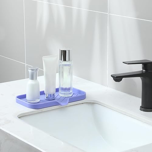 Vista 293 de Jaboneras de baño de silicona con boquilla de drenaje, organizador de fregadero de baño y cocina, soporte para esponja, bandeja de jabón para Gris