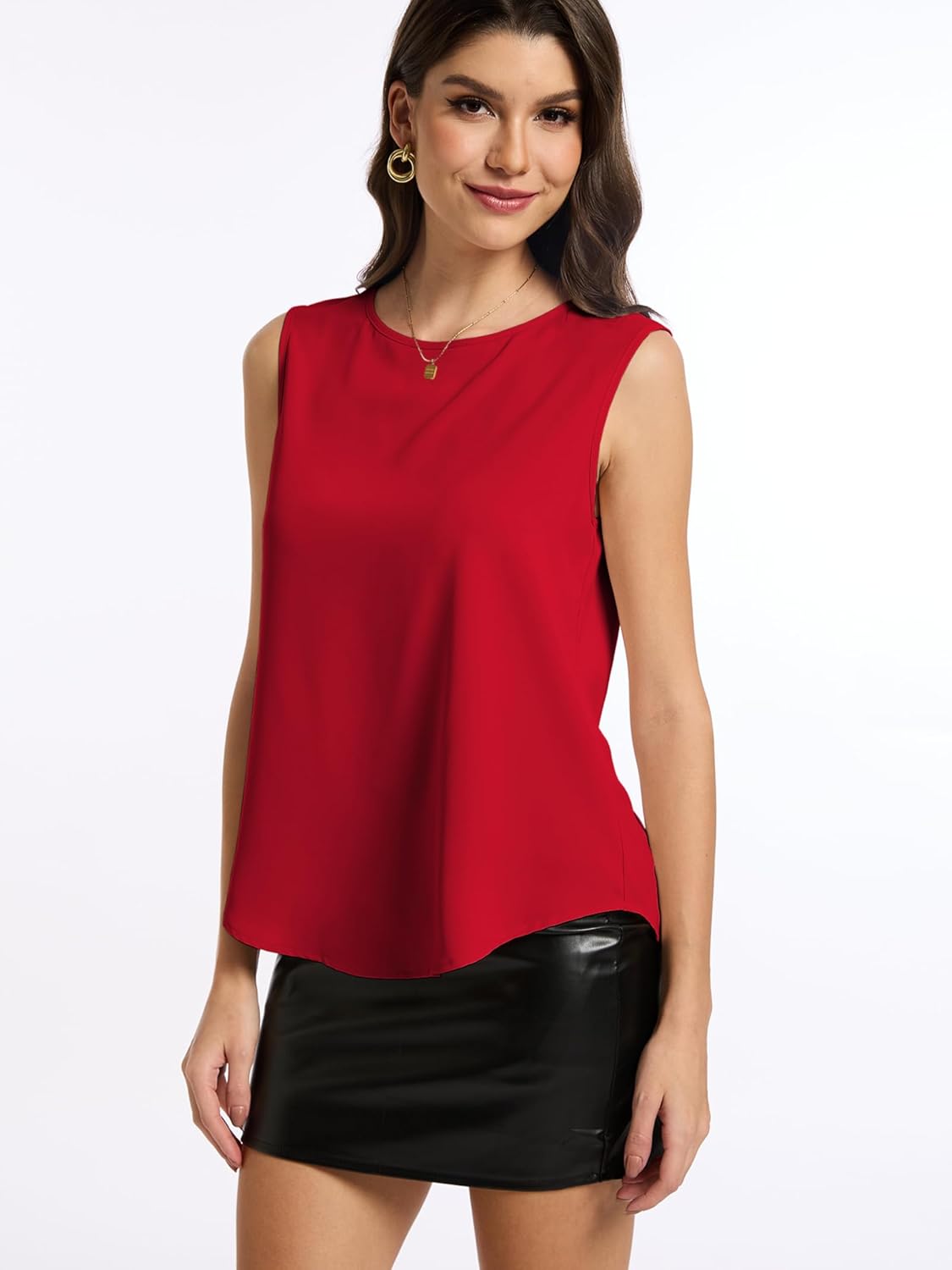 Womens Chiffon Tank Tops Crewneck Sleeveless Blouses Summer Tops Work Shirt - Image 4