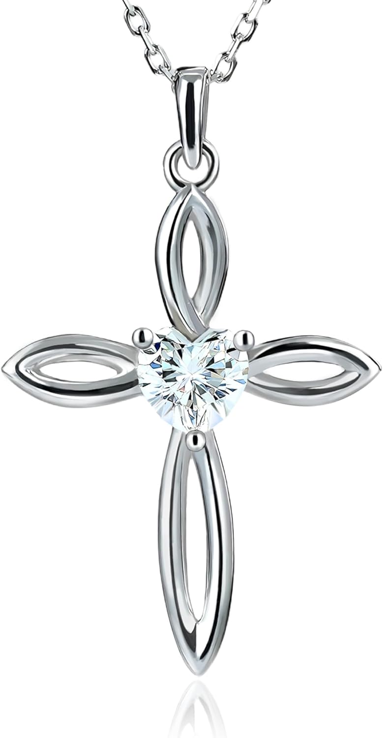 1 Carat Heart-Shaped Moissanite Cross Sterling Silver Necklace – Genuine D-Color Diamond Alternative, Sacred Celtic Knot Design, Faith-Inspired Gift for Women, Hypoallergenic 925 Silver