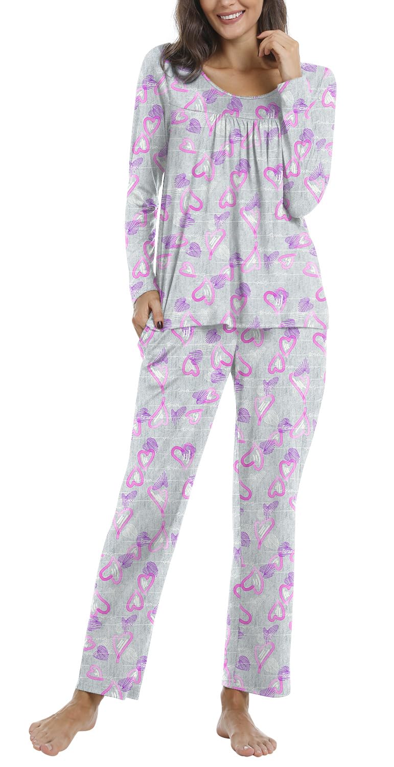 POPYOUNG Fall Winter Women's Pajama Set Soft Long Sleeve 2 Piece Sleepwear Loungewear Pjs Sets with Pockets