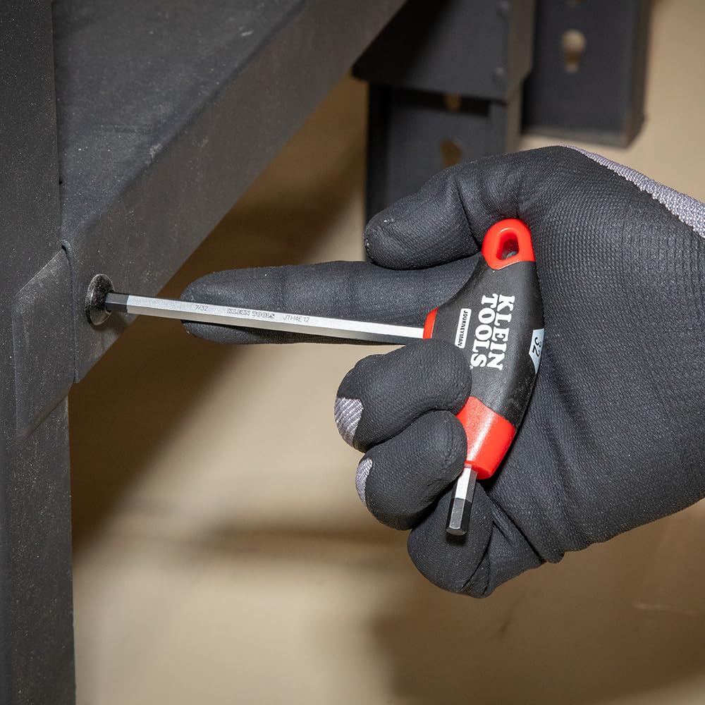 KLEIN TOOLS JTH410E Zestaw kluczy sześciokątnych z uchwytem T, SAE w rozmiarze calowym zestaw kluczy imbusowych z 4-calowymi ostrzami, stojak w zestawie, 10-częściowy