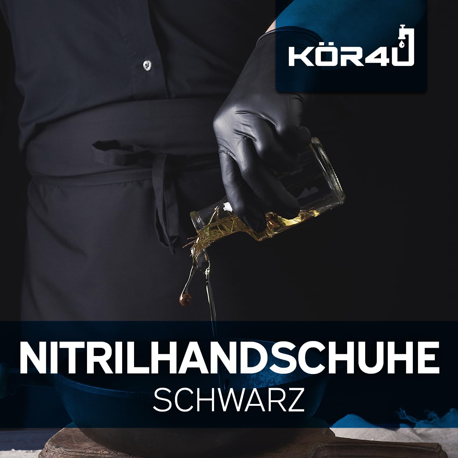 kör4u 1000 guanti in nitrile, senza polvere, senza lattice, usa e getta, guanti monouso (nero, S)