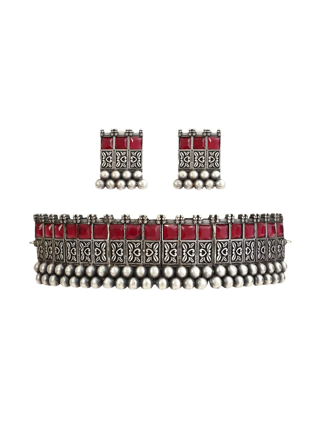 VENI Oxidised Ruby Stone Choker-Ruby,Silver Plated Necklace for Women Girls (B0B8P39D3S) Amazon Price History, Amazon Price Tracker