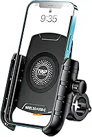 Suporte Moto Celular Carregamento Wireless 15W, USBC Cabo 18W Proteção IP66 Compatível Telas 4-7 Polegadas Universal 12V Guidão Retrovisor Carregador Turbo Fixação Mecanica