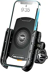 Suporte Moto Celular Carregamento Wireless 15W, USBC Cabo 18W Proteção IP66 Compatível Telas 4-7 Polegadas Universal 12V Guidão Retrovisor Carregador Turbo Fixação Mecanica