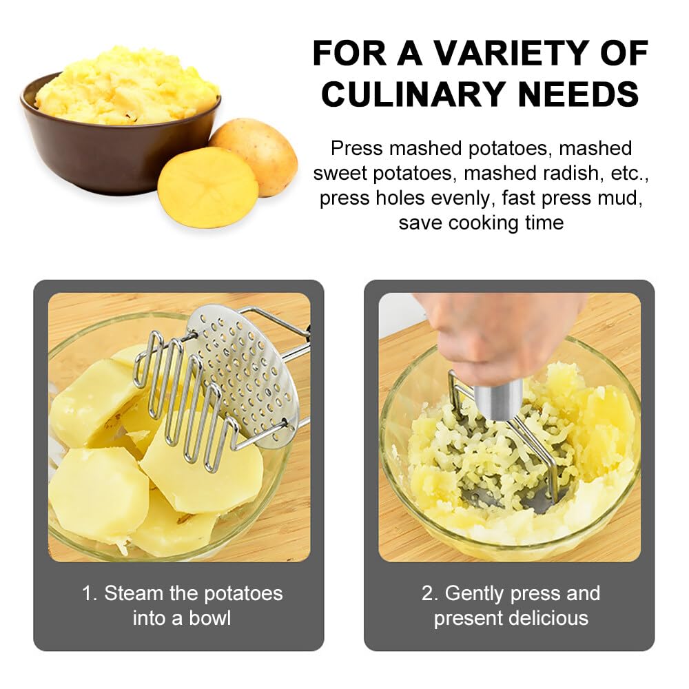 Aplastador de Patatas, Machacador de Patatas de Acero Inoxidable, Potato Masher de Doble Capa - Perfecto para triturar Patatas, Verduras, Alimentos para bebés - Apto para lavavajillas