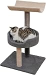 Animooos - 3-Tier Carpeted Cat Tree with Scratching Post, 30" Height, Gray and Beige