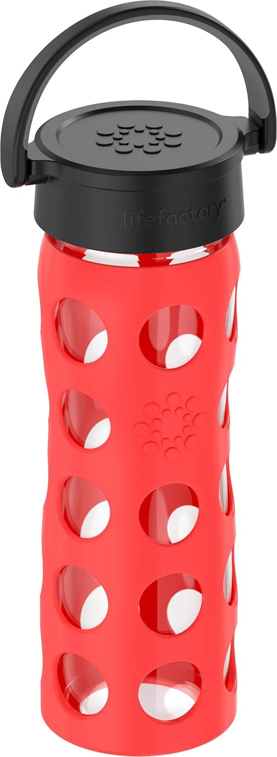 Lifefactory 16-Ounce BPA-Free Glass Water Bottle with Classic Cap and Protective Silicone Sleeve, Poppy - Image 2