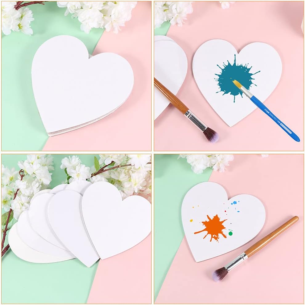 EXCEART Heart Shaped Canvas Boards 6 Pack 6X6 Inch Cotton Panels Primed for Acrylic and Oil Painting Artist Sketch Pads