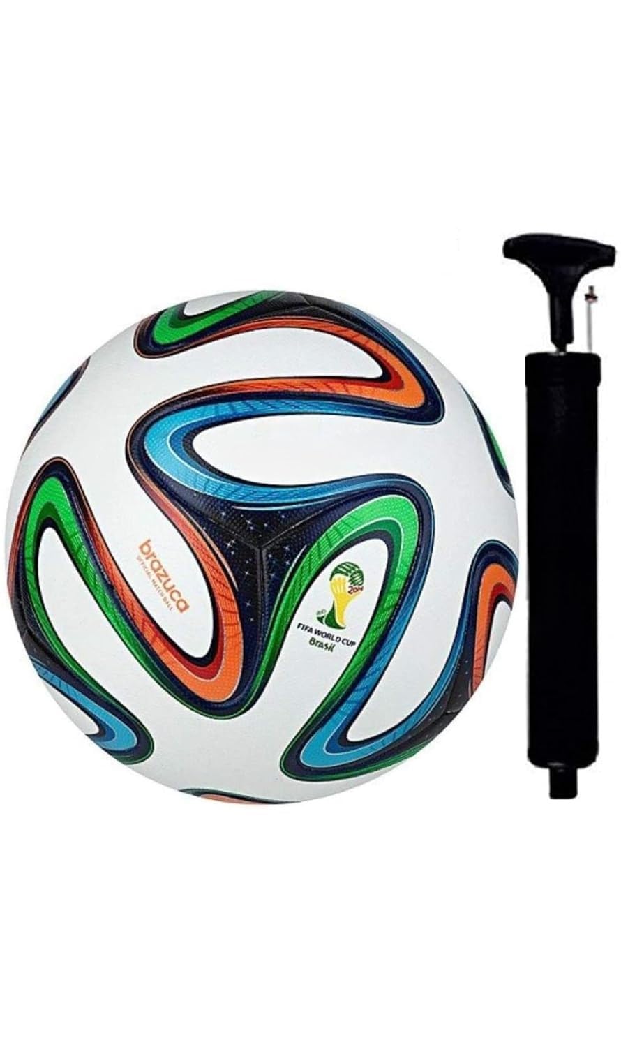 World Cup Official Match Ball | Professional Soccer Ball with Pump | White Football with Green, Blue & Orange Design | Durable PU Material | Size 5 Training & Match Football