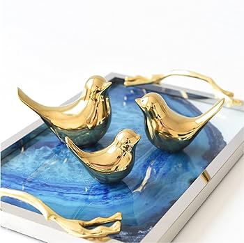Amazon.com: ZOOFOX Set of 4 Gold Bird Decor Figurine, Ceramic