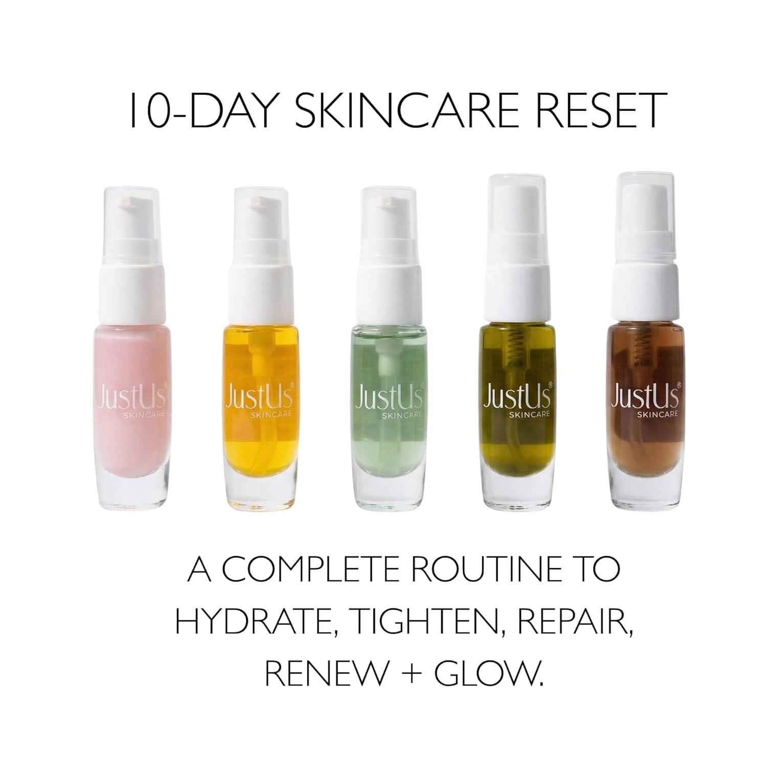 JustUs Skincare Mini Kit – 5 Piece Anti-Aging Travel Set for Hydration, Firmness, Brightening + Glow — Includes Free Travel Case | $115 Value - Image 2