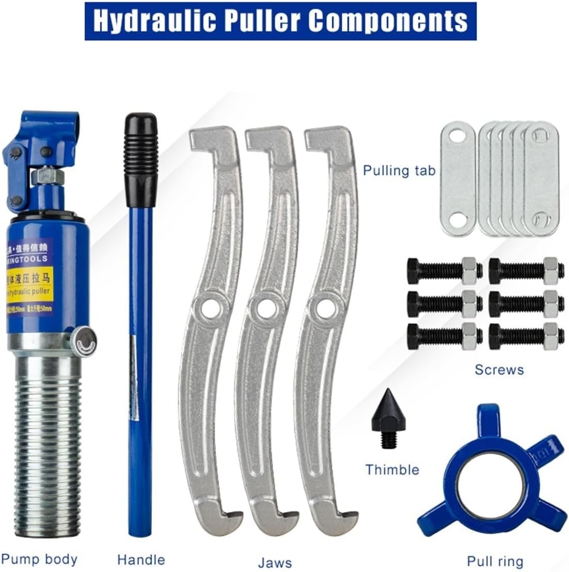 Hydraulic Puller，5 Ton One-Piece Hydraulic Gear Puller 2" (50mm) Axial Travel Hub Bearing Puller Splitter 2 or 3 Alloy Steel Jaw Hub Flange Puller Tool, Vertical and Horizontal