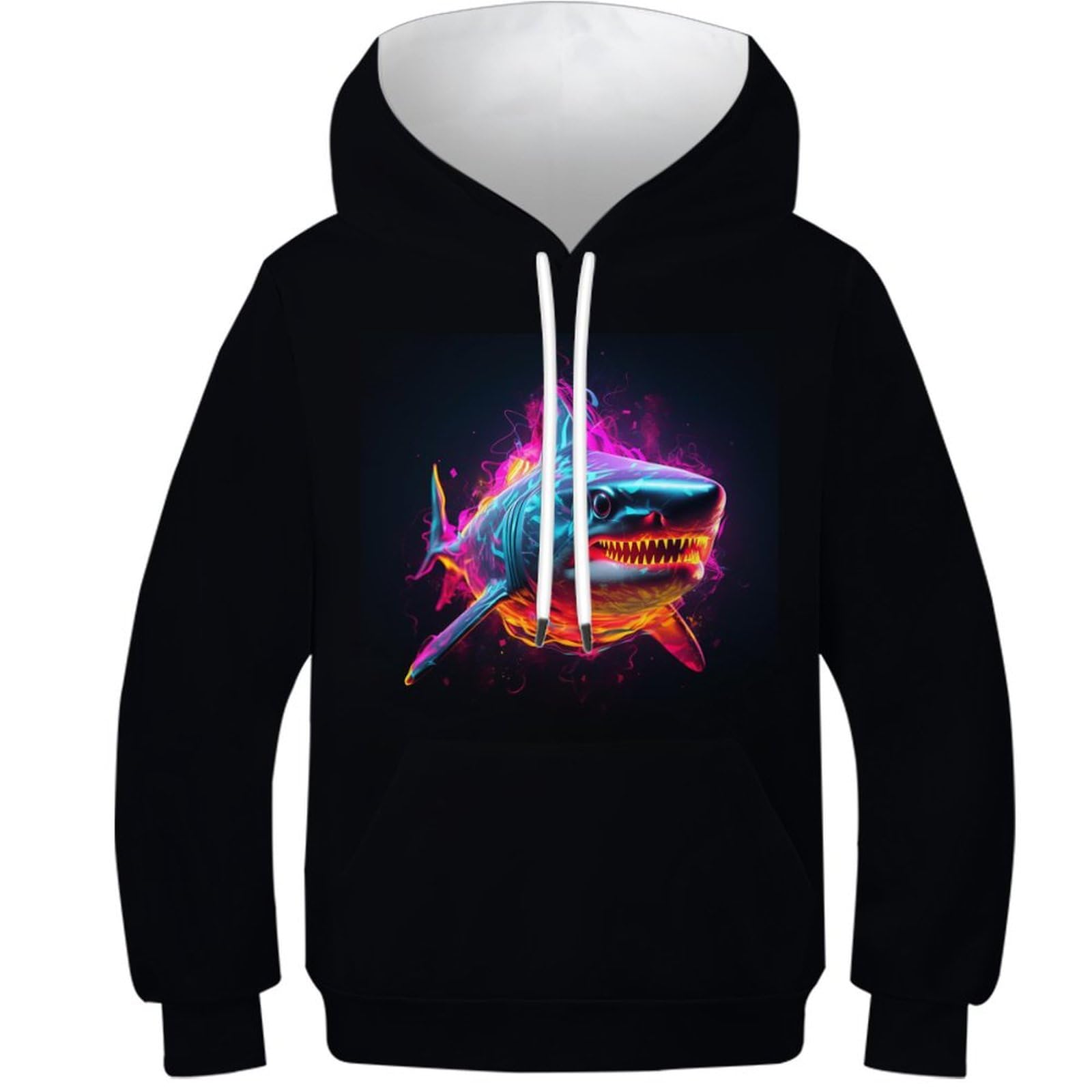 HLXZMCVBT Shark Teen Boys Girls Fashion 3D Printed Sweatshirt Pullover Funny Long Sleeve Hooded with Pocket for 10-12Y
