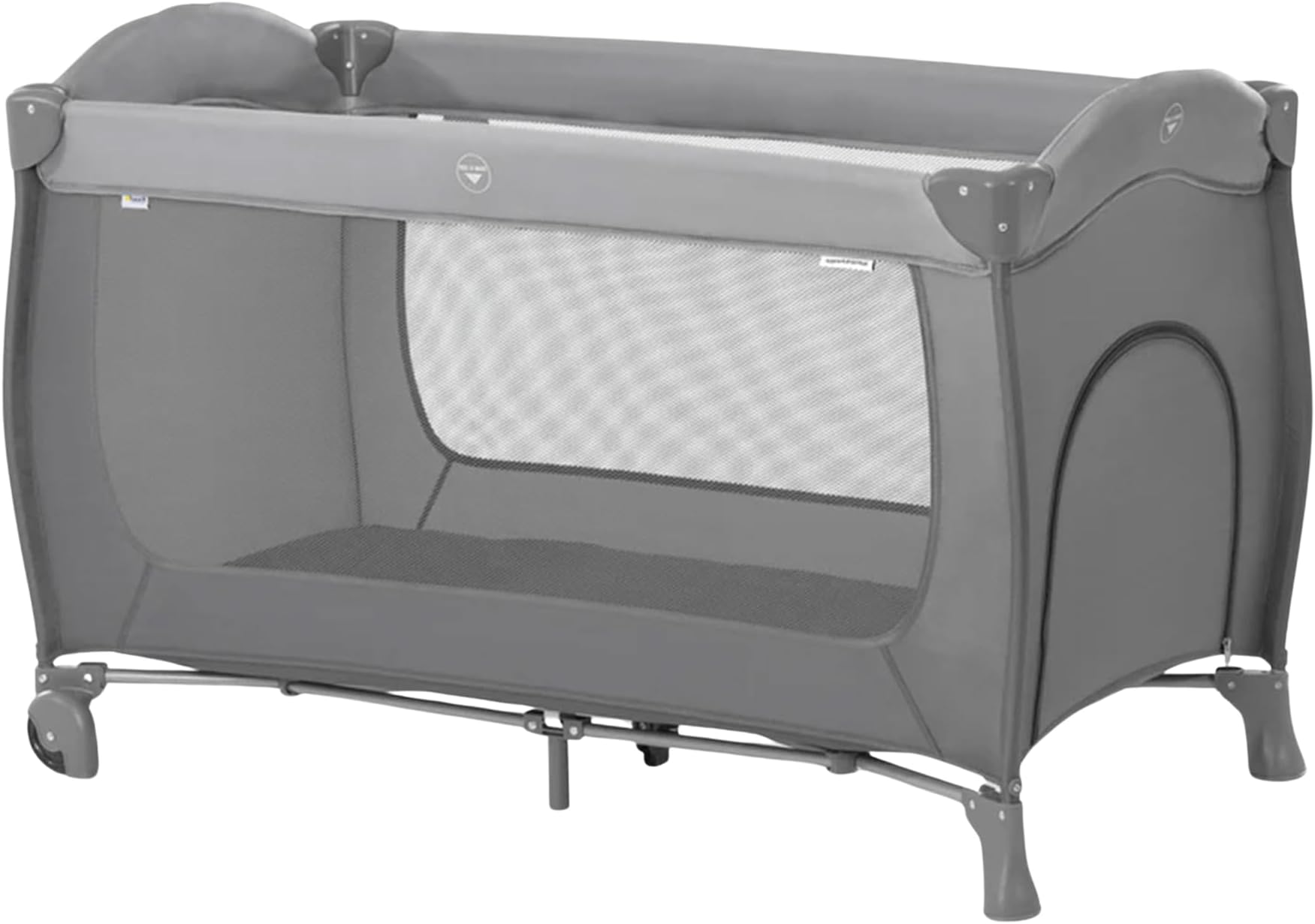 Hauck Sleep N Play Go Plus Portable Baby Travel Cot with Wheels, Mattress, Large Viewing Windows, and Side Exit for Babies and Toddlers, Gray